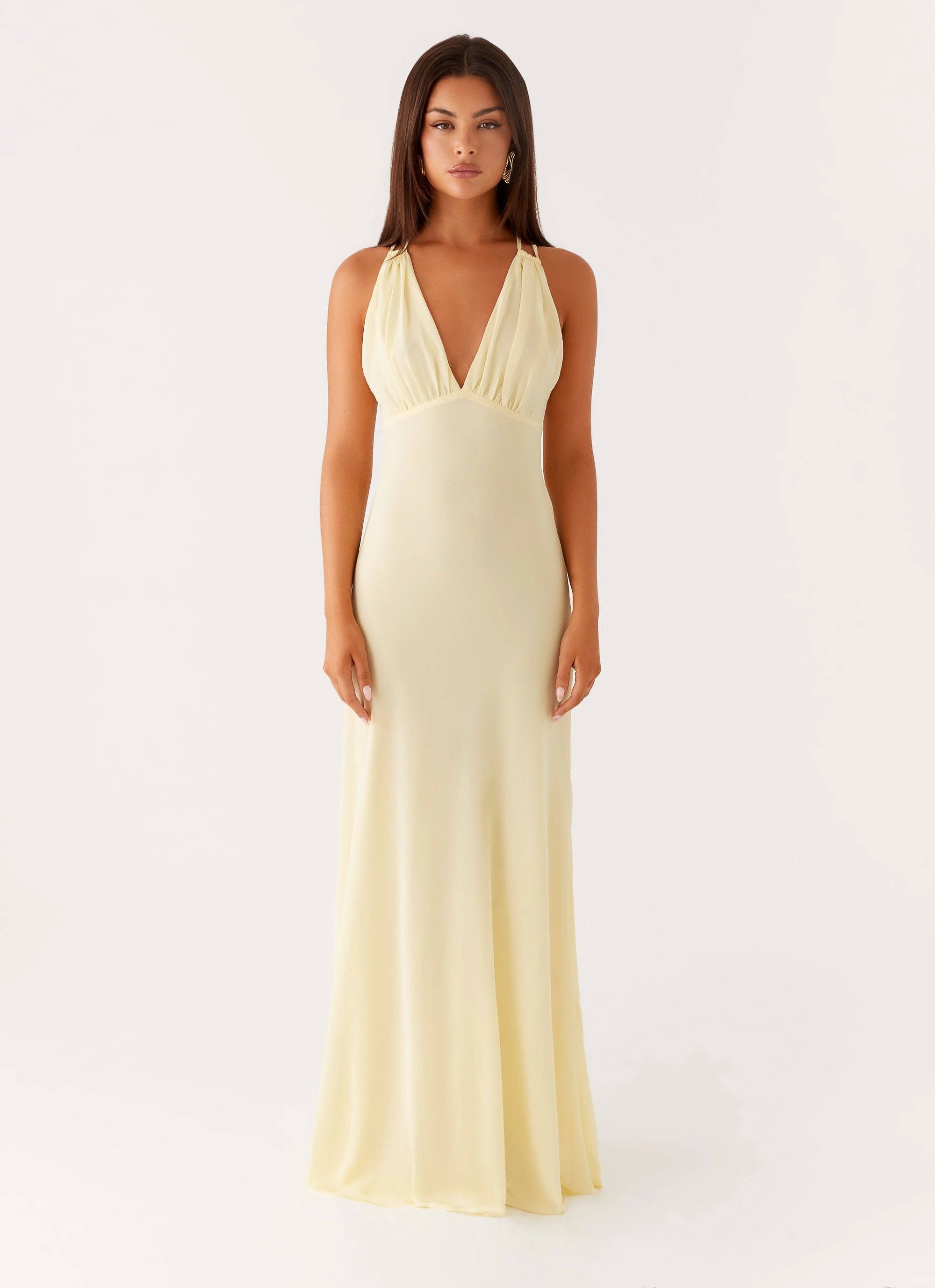Kacia Maxi Dress - Lemon Back-Pocket Trendy Fit Look