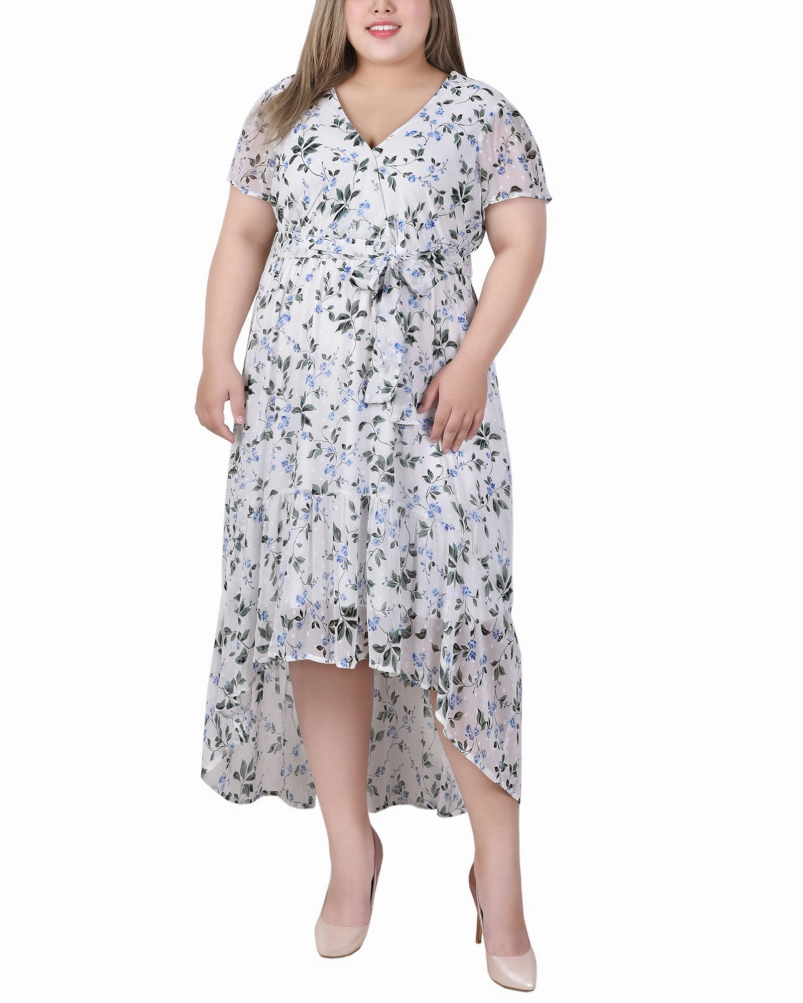 Plus Size Short Sleeve Hankerchief Hem Chiffon Dress Everyday Wear