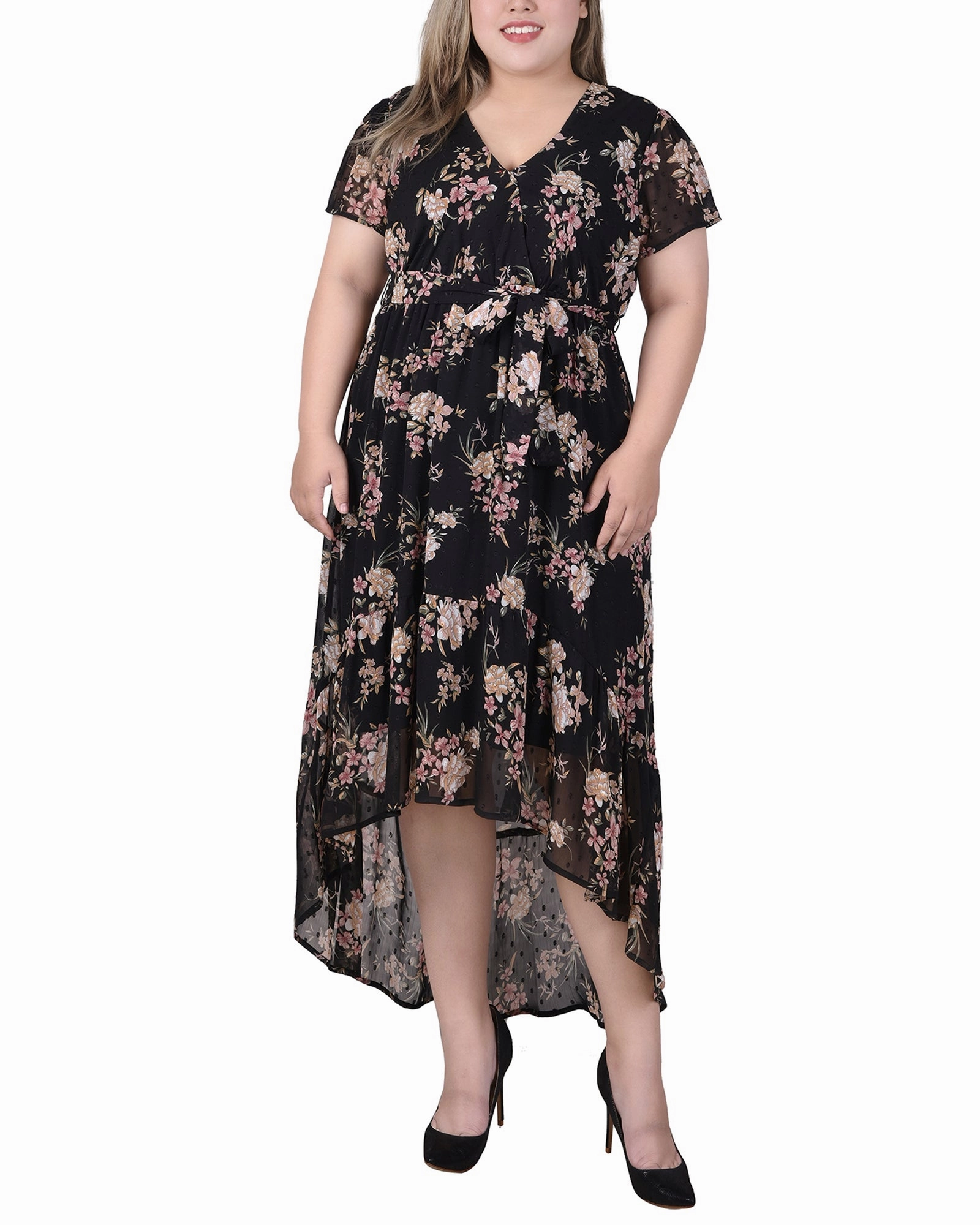 Plus Size Short Sleeve Hankerchief Hem Chiffon Dress Street Flex