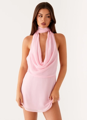 Chantal Backless Scarf Mini Dress - Pink Bold Fashion Work Vibes