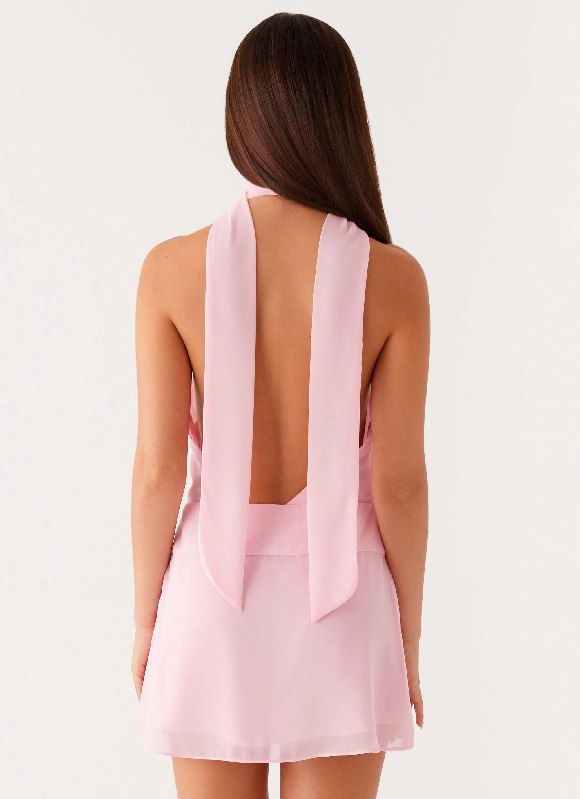 Versatile Layering Form Flow Chantal Backless Scarf Mini Dress - Pink