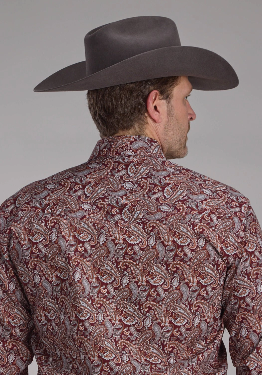 Roper Mens 2242 Sangria Paisley Wine 100% Cotton L/S Shirt Streetwear Yoke Design