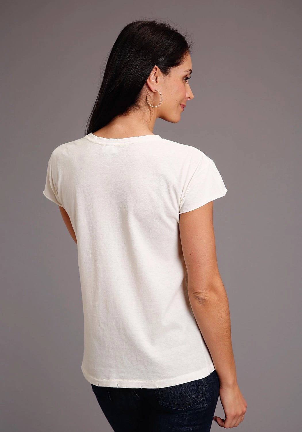 Stetson Womens Cream/White 100% Cotton Round Up S/S T-Shirt Versatile Clothing Breathable back panel