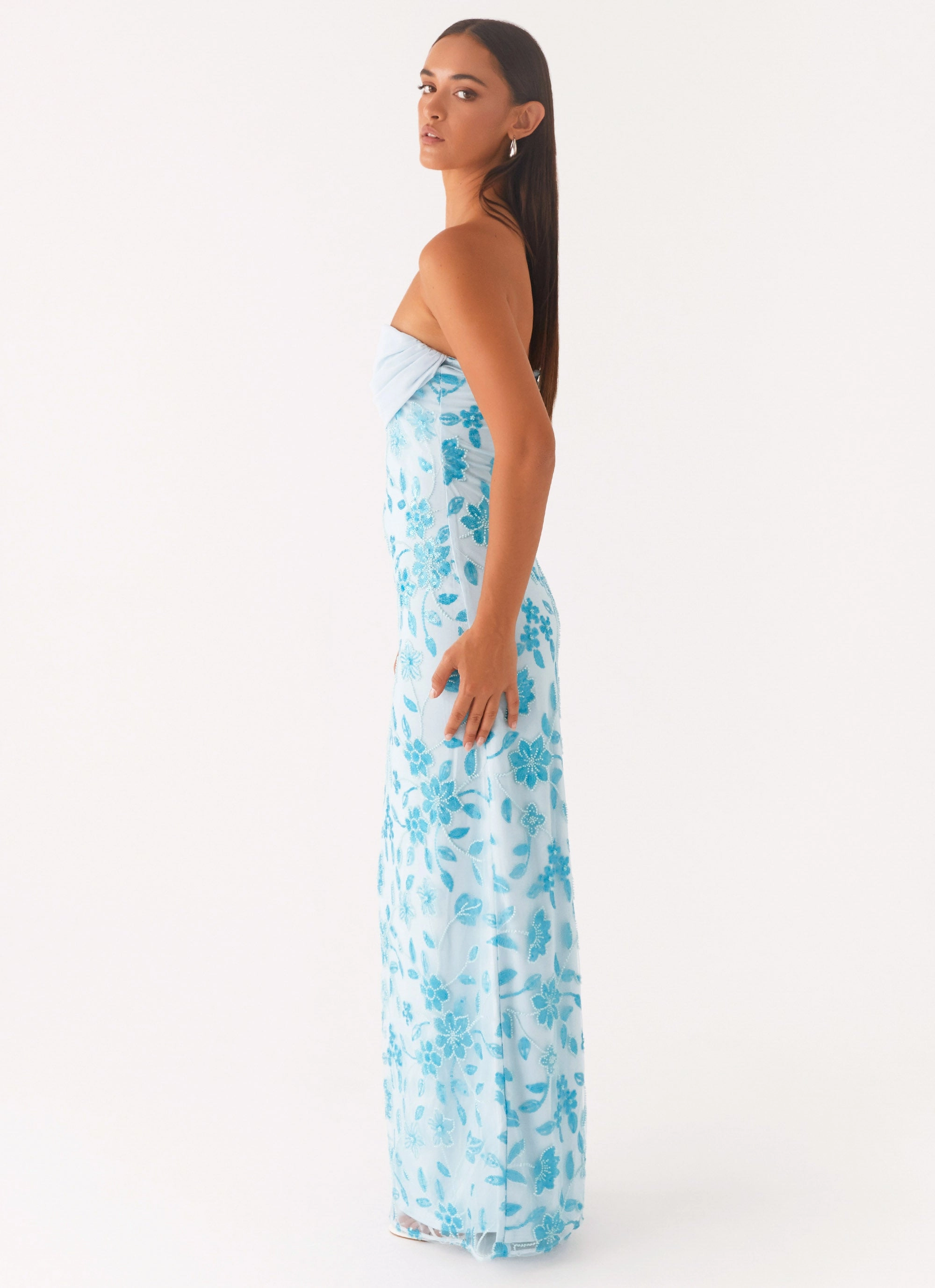 Easy Tones Maternity-Fit Prism Beaded Maxi Dress - Blue