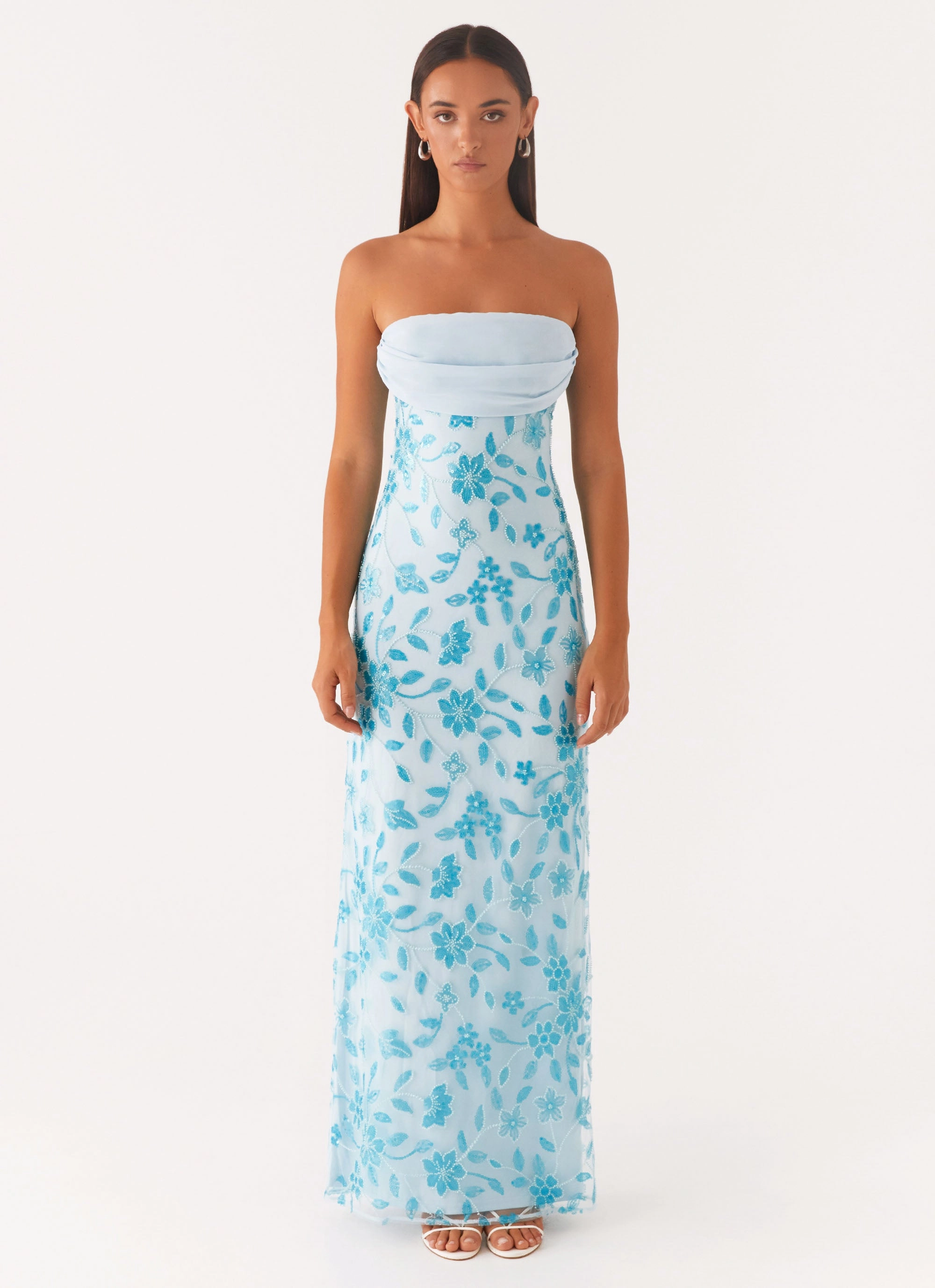 Prism Beaded Maxi Dress - Blue Evening Out Cool Weather Wear