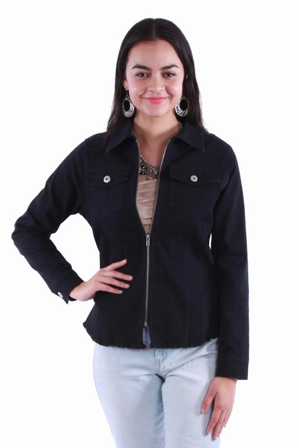 Travel Functional Wear Airflow Optimization Scully Womens Stretch Denim Black Cotton Blend Cotton Jacket
