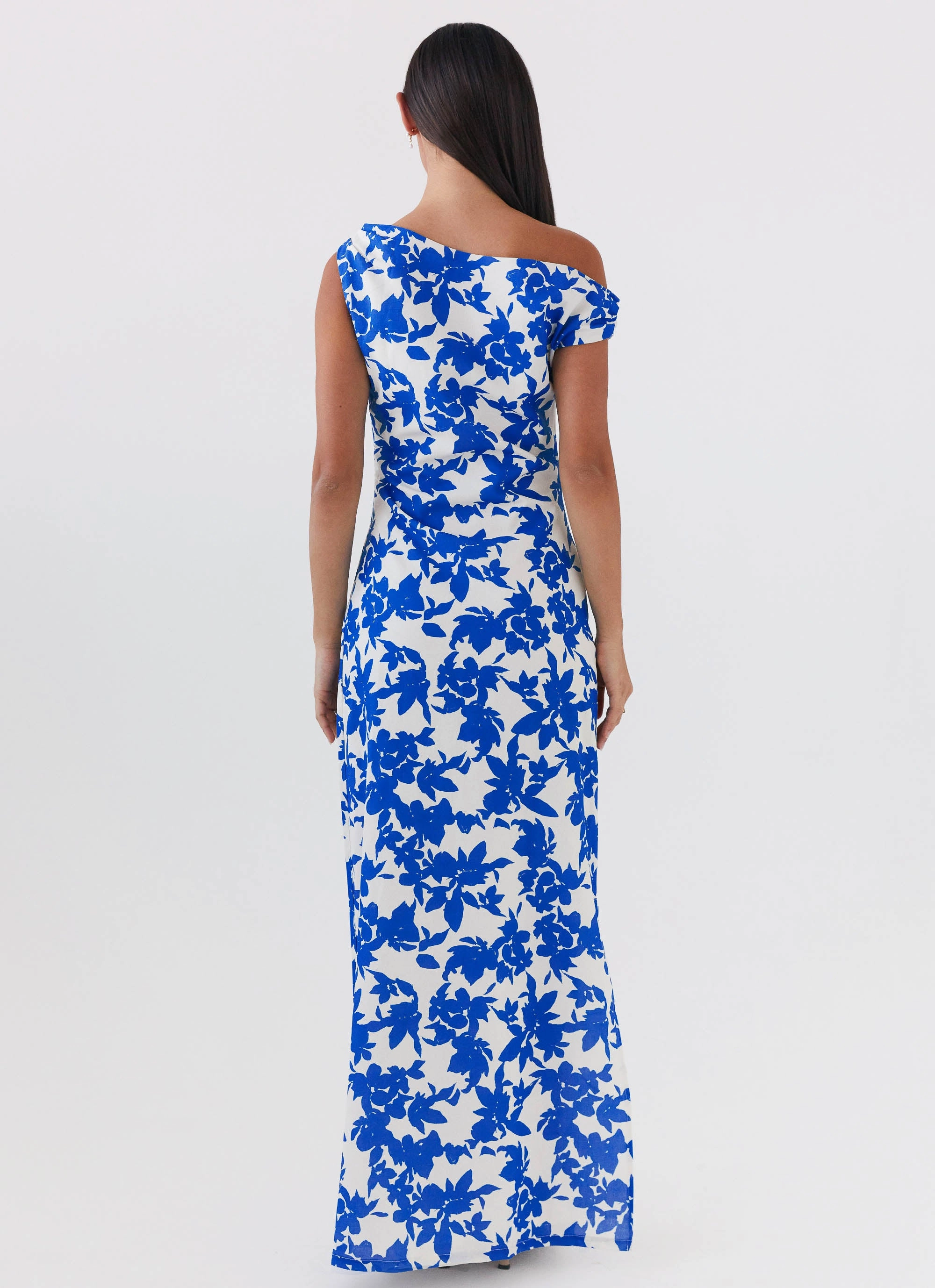 Wrap Charm Pyper Off Shoulder Maxi Dress - Blue Floral