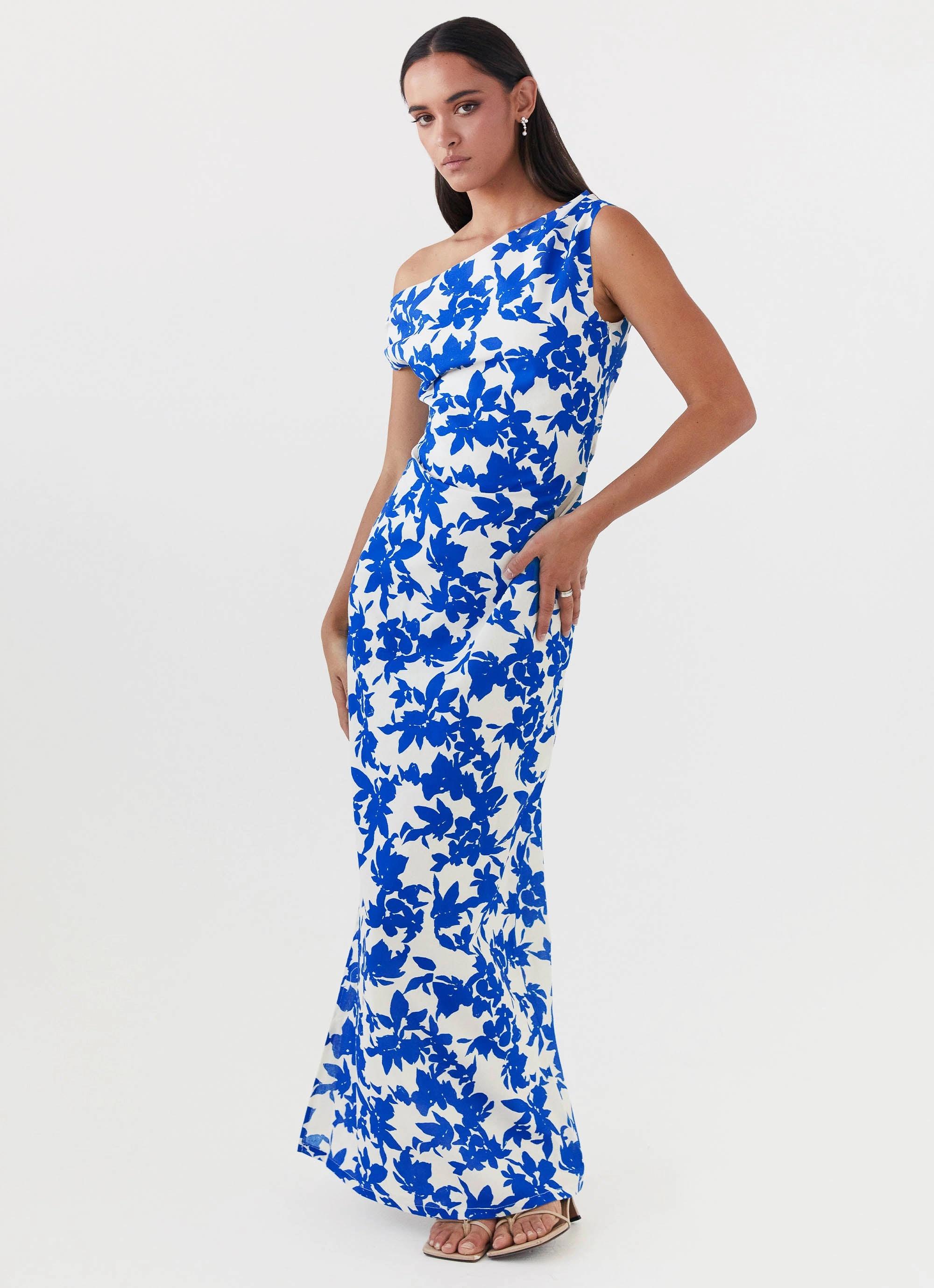 Pyper Off Shoulder Maxi Dress - Blue Floral Rooftop-Event New York