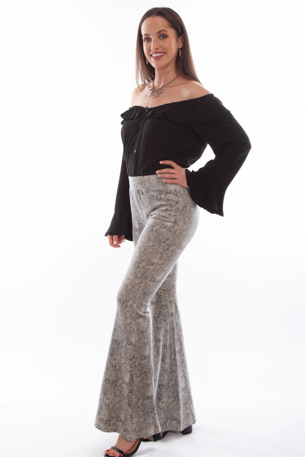 Perfect Fit Affordable Outdoor Adventure Artist Vibe Scully Womens Beige Snake Polyester Snakeskin Bell Pants