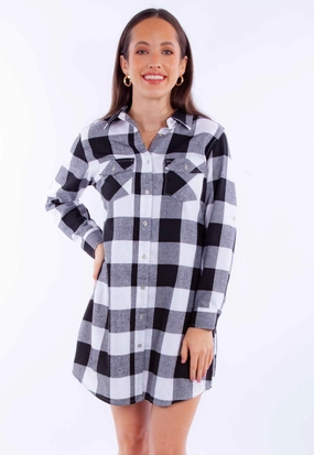 Scully Womens Buffalo Check Black/White Cotton Blend L/S Dress Trend Texture Day Magic