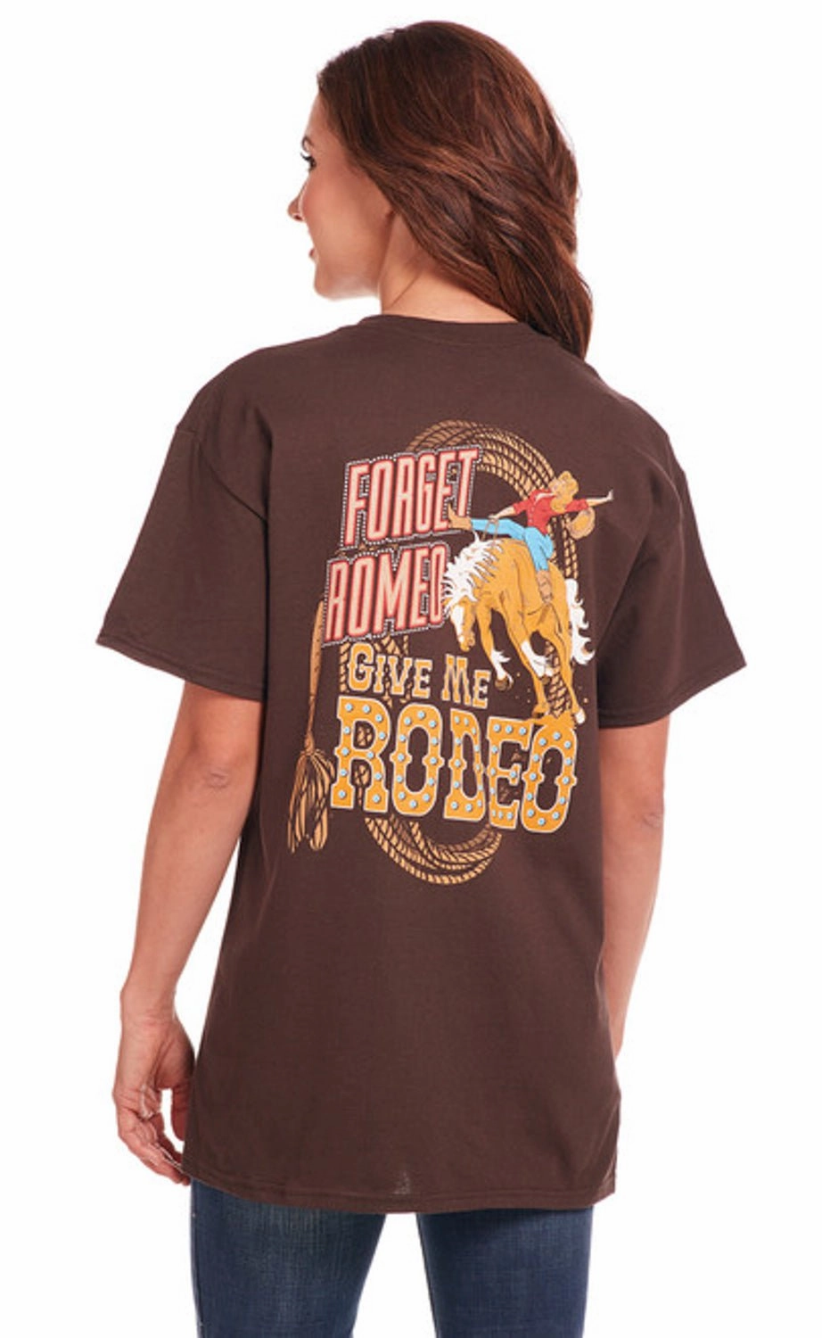 Patterned Design Cowgirl Up Womens Give Me Rodeo Boyfriend Chocolate 100% Cotton S/S T-Shirt