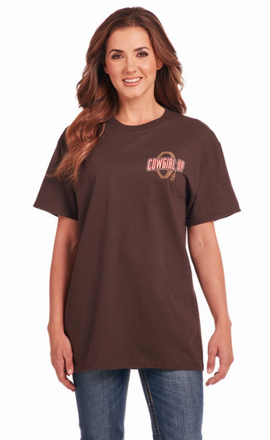 Road Trip Ready Cowgirl Up Womens Give Me Rodeo Boyfriend Chocolate 100% Cotton S/S T-Shirt