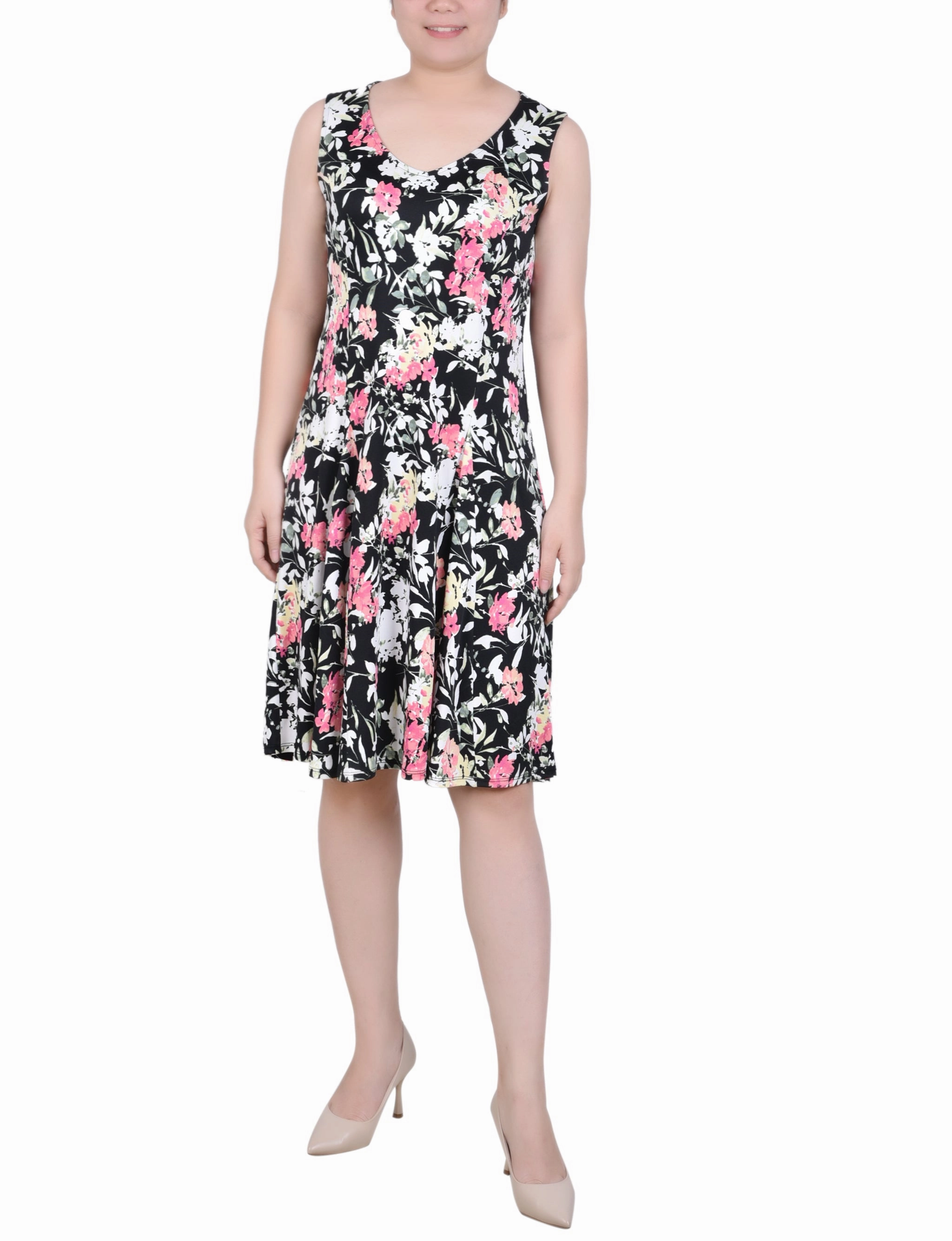 Trendy floral dress Quilted-Lining Sleeveless Tank Dress