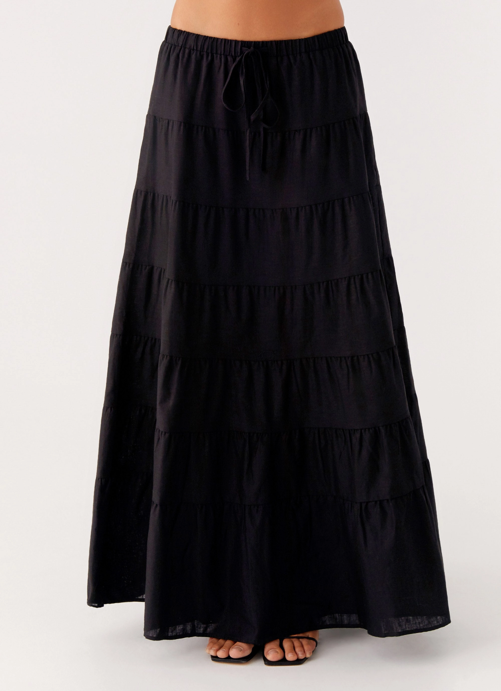 Mariella Linen Maxi Skirt - Black Hydrodynamic Shape
