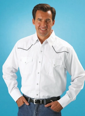 gender-neutral Subtle pattern Ely & Walker Mens Solid White Western Shirt L/S Poly/Cotton