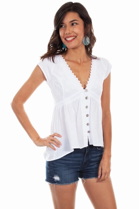 Evening Elegance Scully Womens White 100% Cotton Hi/Lo S/S Blouse