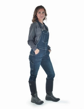 Travel Comfort Cowgirl Tuff Womens Flannel Tuck-In Dark Wash Cotton Blend Bib Overall