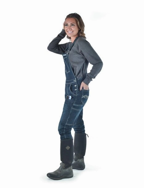 Fire Retardant Treated Fabric Cowgirl Tuff Womens Flannel Tuck-In Dark Wash Cotton Blend Bib Overall