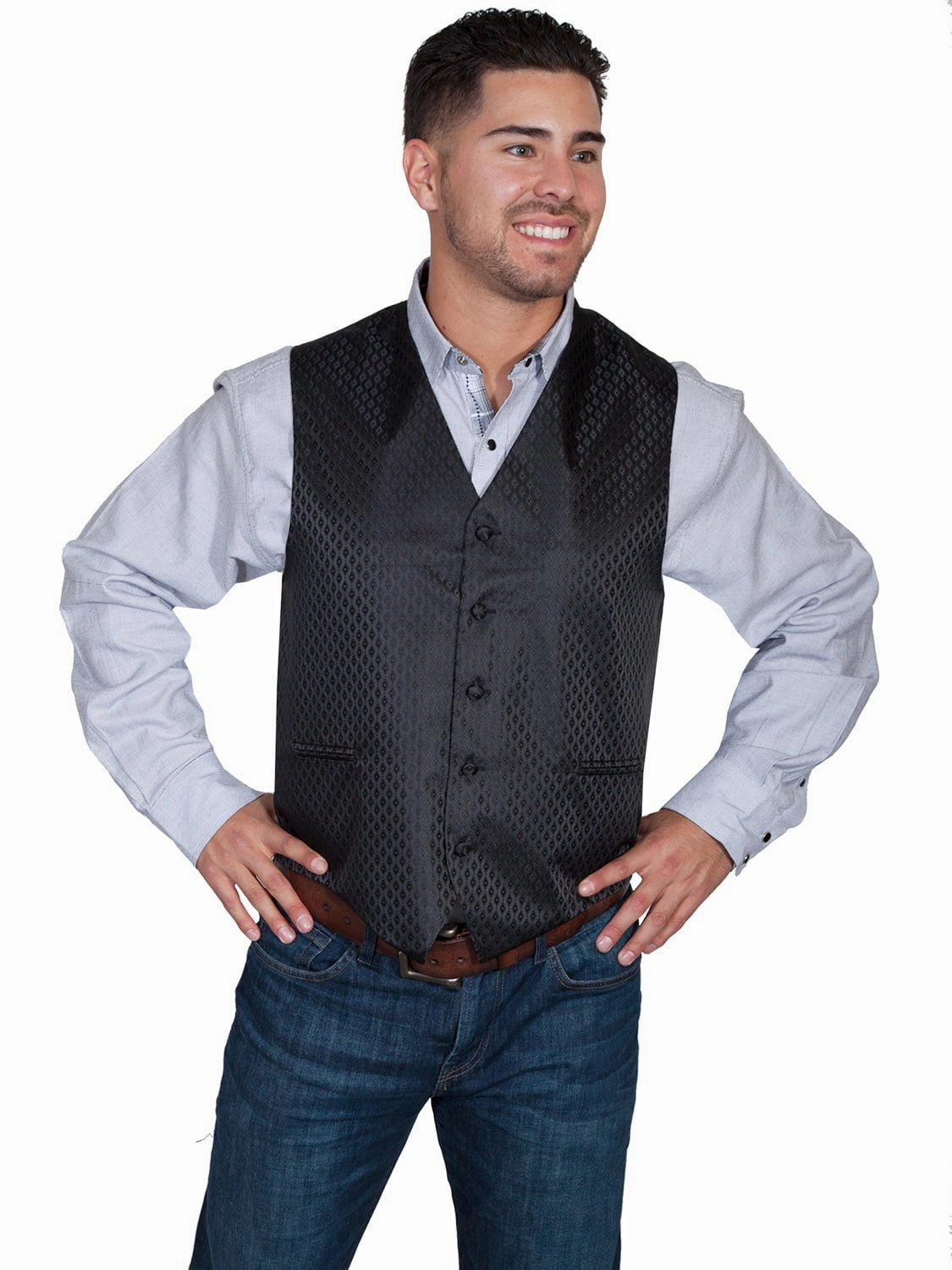 Flexible Elbow Patches Fur Trim Scully Mens Black Polyester Diamond Dot Vest