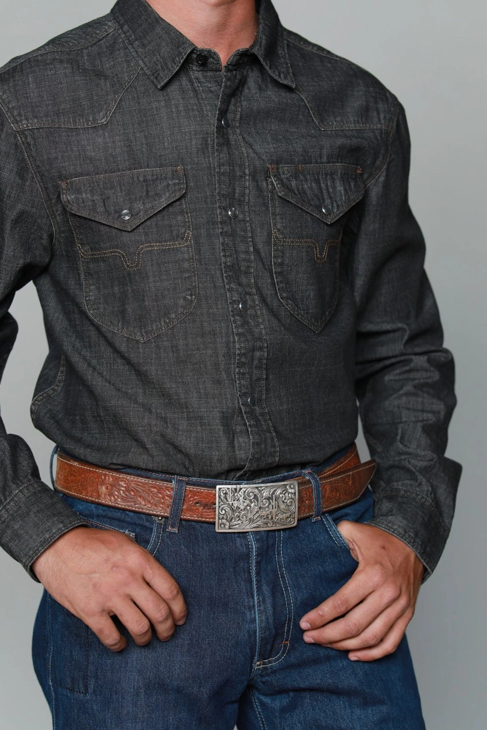 High-End Fashion Kimes Ranch Mens Grimes Denim Black Denim Cotton Blend L/S Shirt