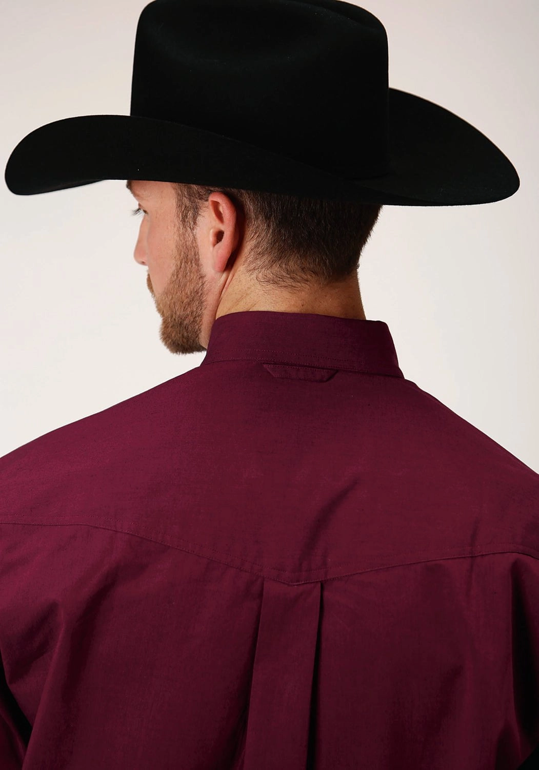 Geometric Print Roper Mens Wine 100% Cotton Solid Black Fill BD L/S Btn Shirt