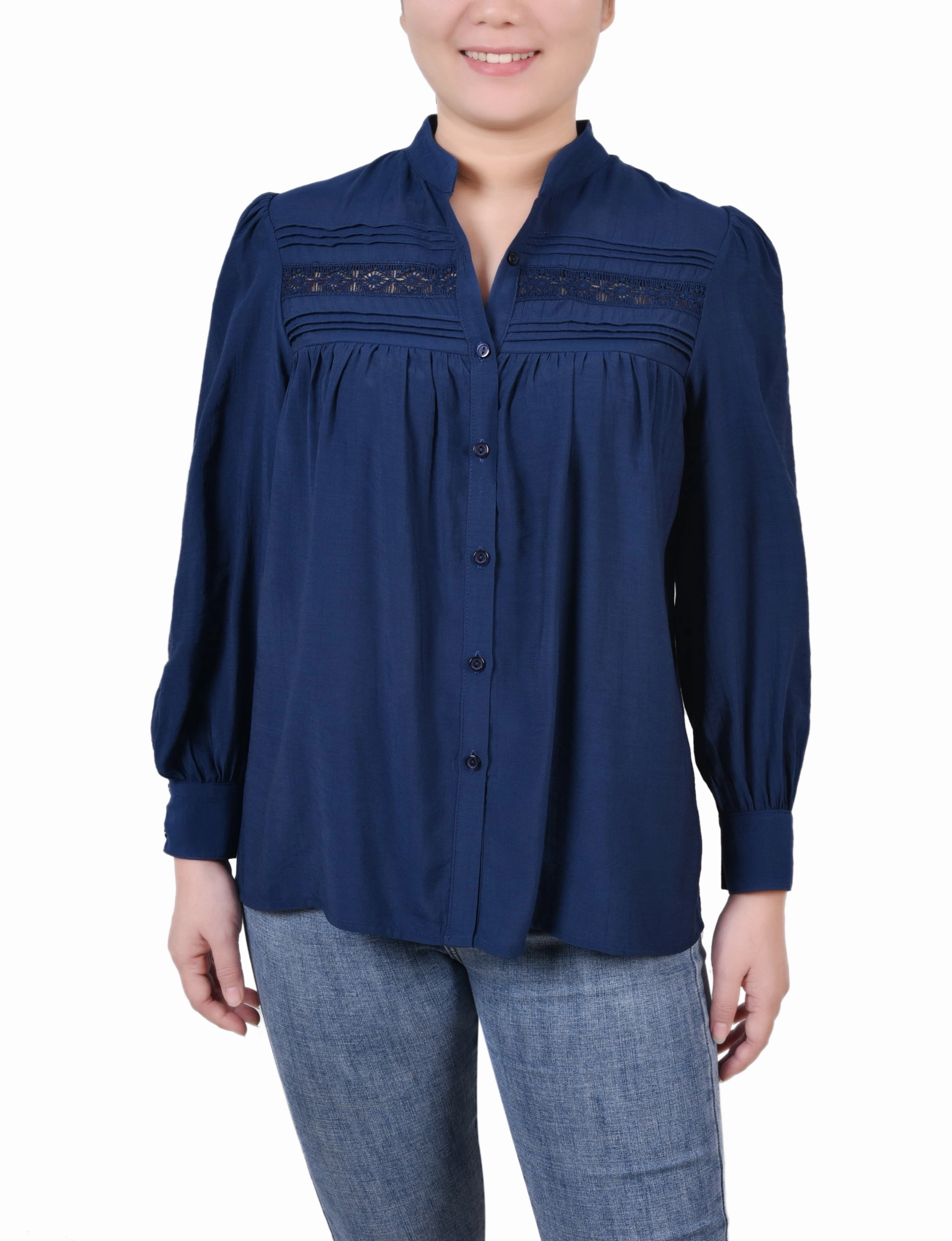 Long Sleeve Crochet Blouse ShockAbsorbing Contrast Stitch