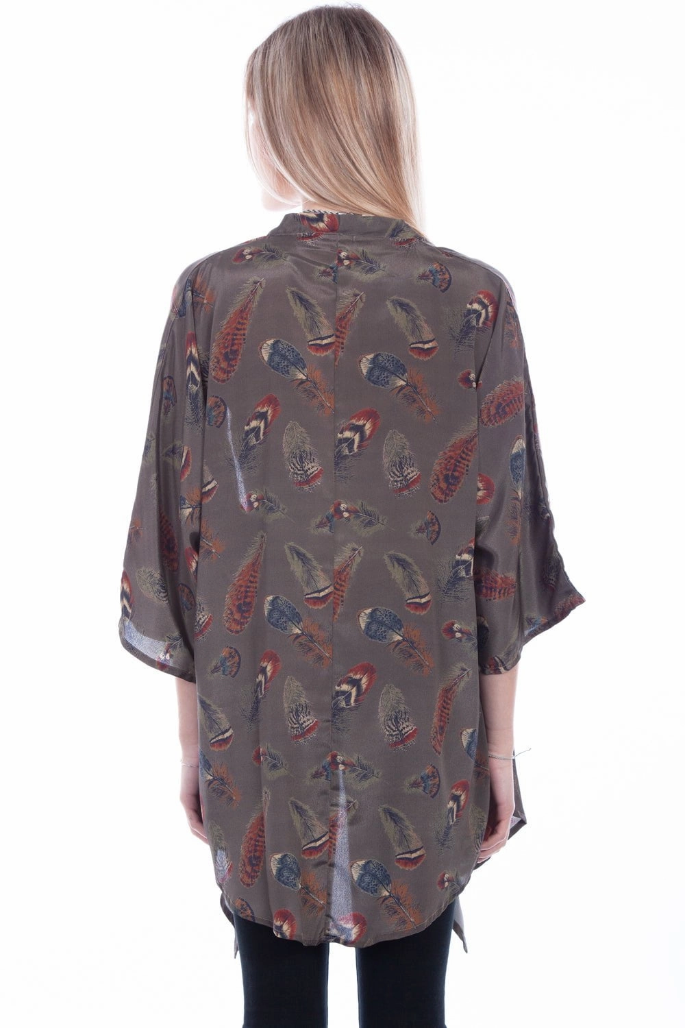 Scully Womens Sage Polyester Feathers Kimono Casual Classic Double Layered Collar