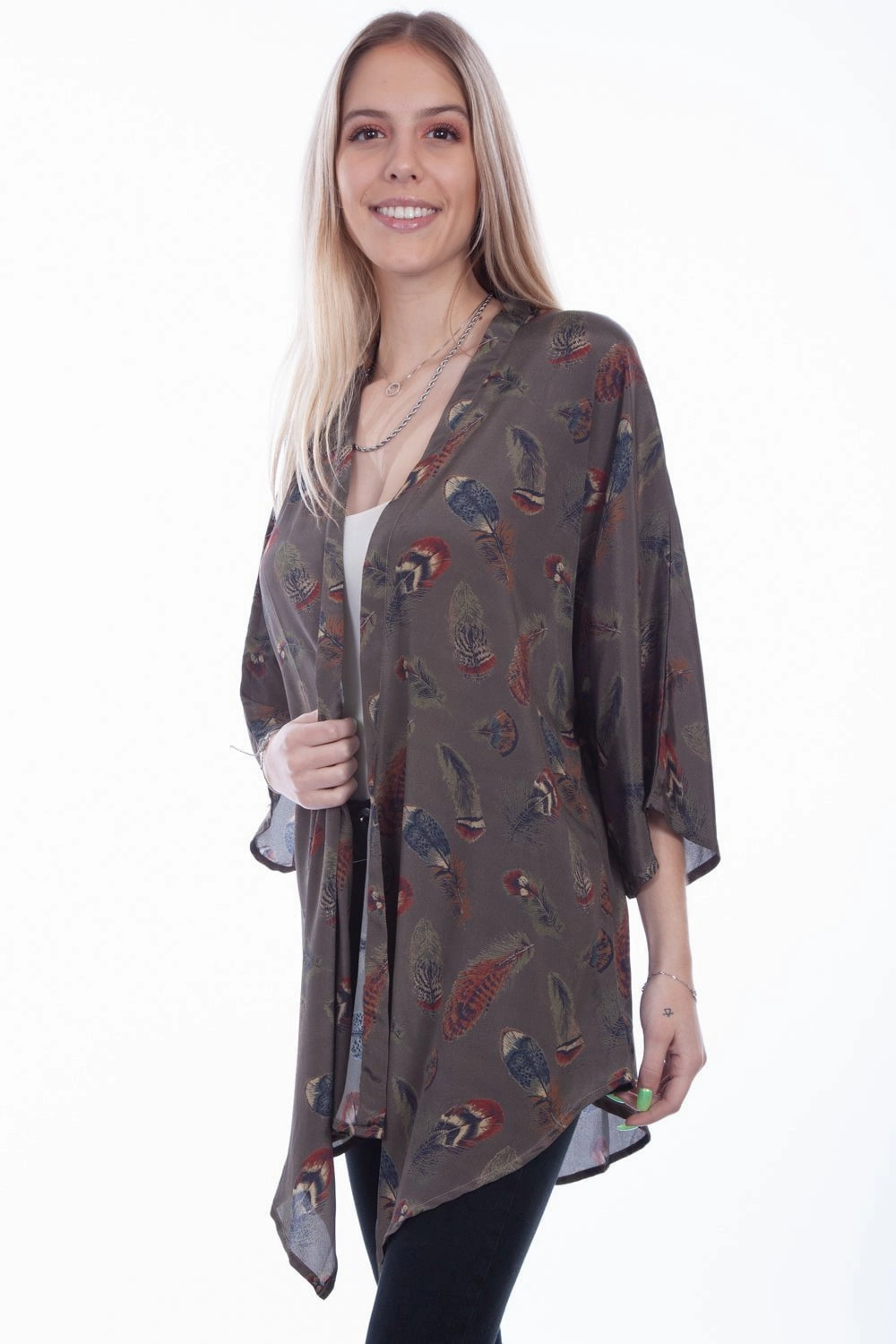 Sun Protection Fabric Scully Womens Sage Polyester Feathers Kimono