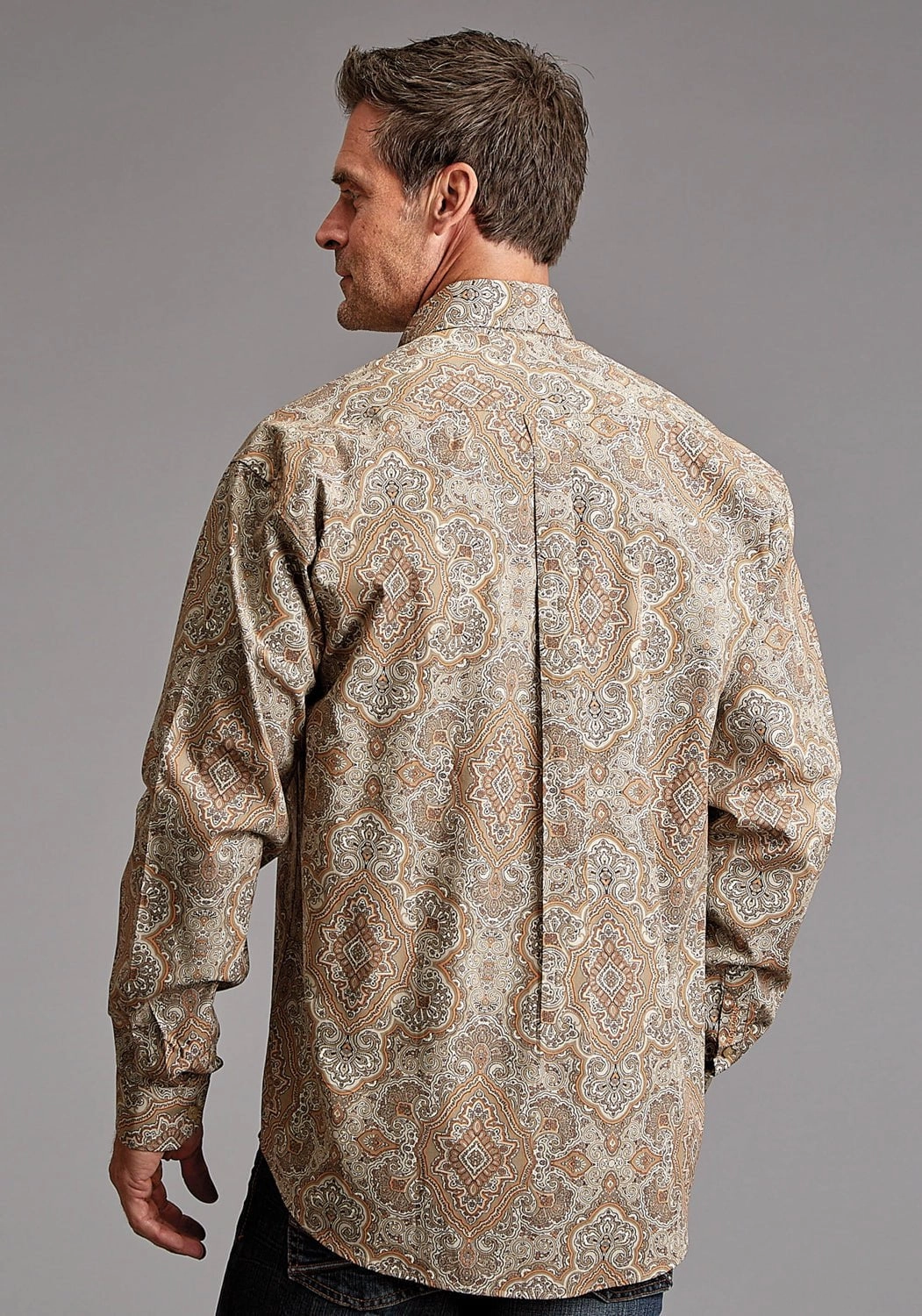 Stetson Mens 1921 Desert Paisley Brown 100% Cotton 1 Pkt L/S Shirt Modern Appeal