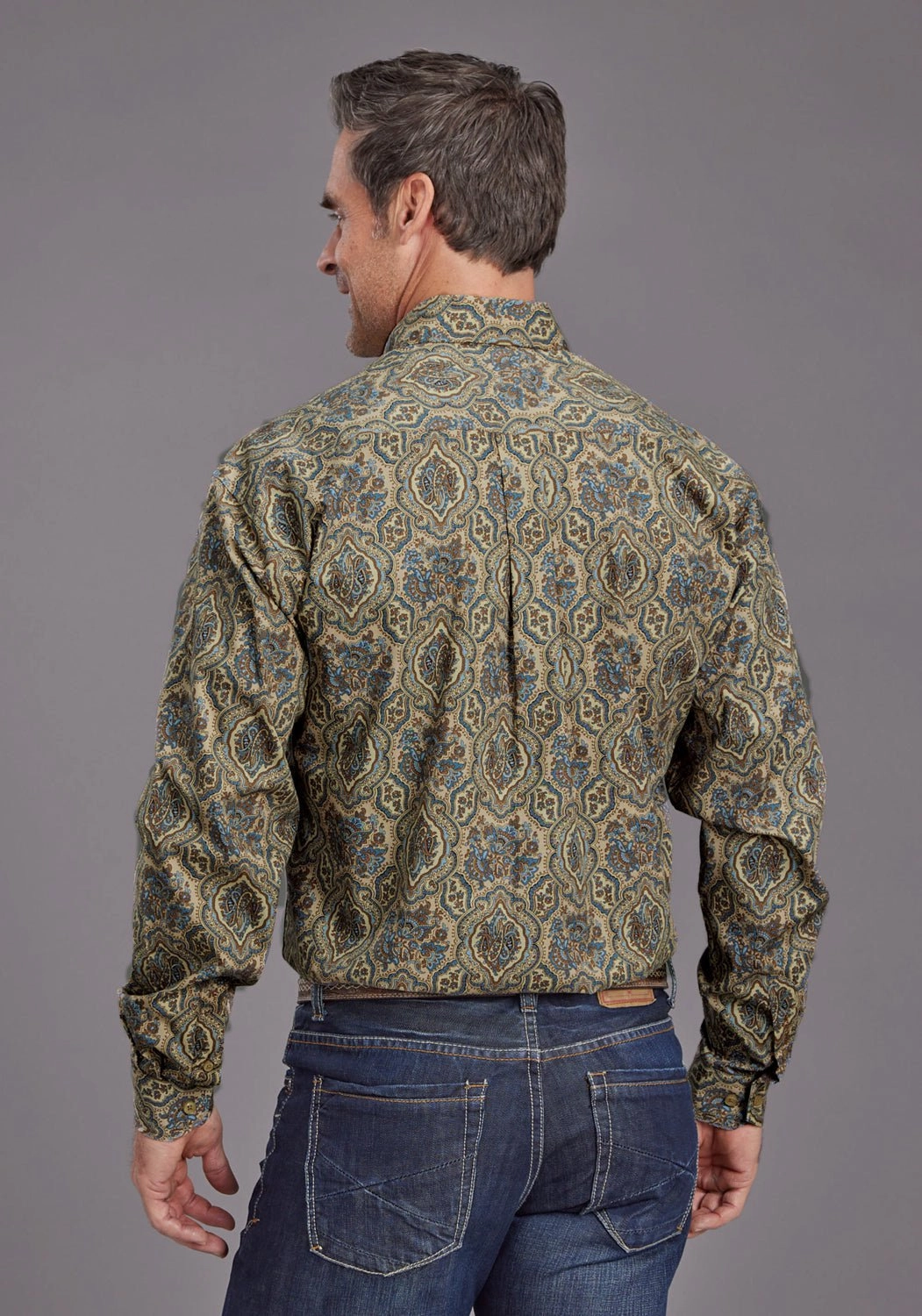 Trendy Outfit Sheer Panel Stetson Mens Frontier Medallion Brown 100% Cotton 1 Pkt L/S Shirt