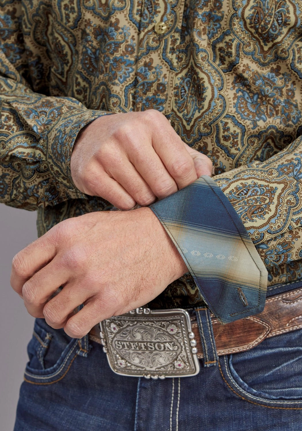 Everyday Outfit Timeless elegance Stetson Mens Frontier Medallion Brown 100% Cotton 1 Pkt L/S Shirt