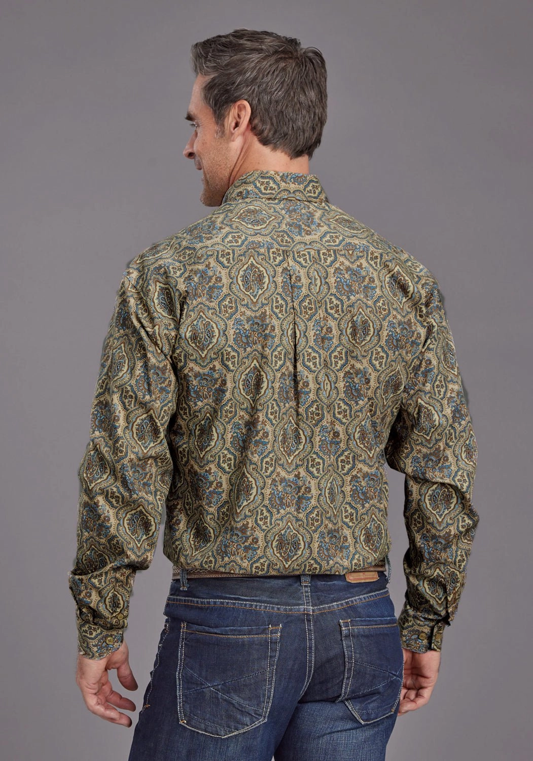 Reinforced Elbow Patches Twill Weave Stetson Mens Frontier Medallion Brown 100% Cotton 1 Pkt L/S Shirt