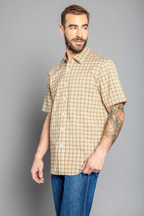 Contemporary Design Kimes Ranch Mens Chute Mini Check Work Wear Brown Cotton Blend S/S Shirt