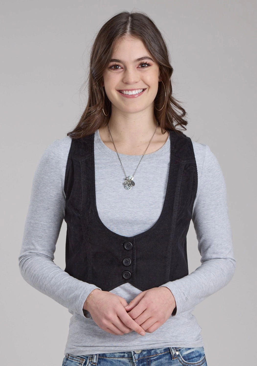 Roper Womens Fitted Mini Corduroy Black 100% Cotton Vest Weatherproof Technology ripstop fabric