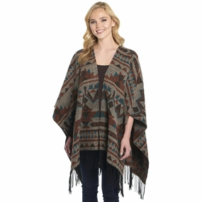 Timeless Fit Style Cripple Creek Womens Open Front Blanket Wrap Chocolate Topaz Polyester Poncho