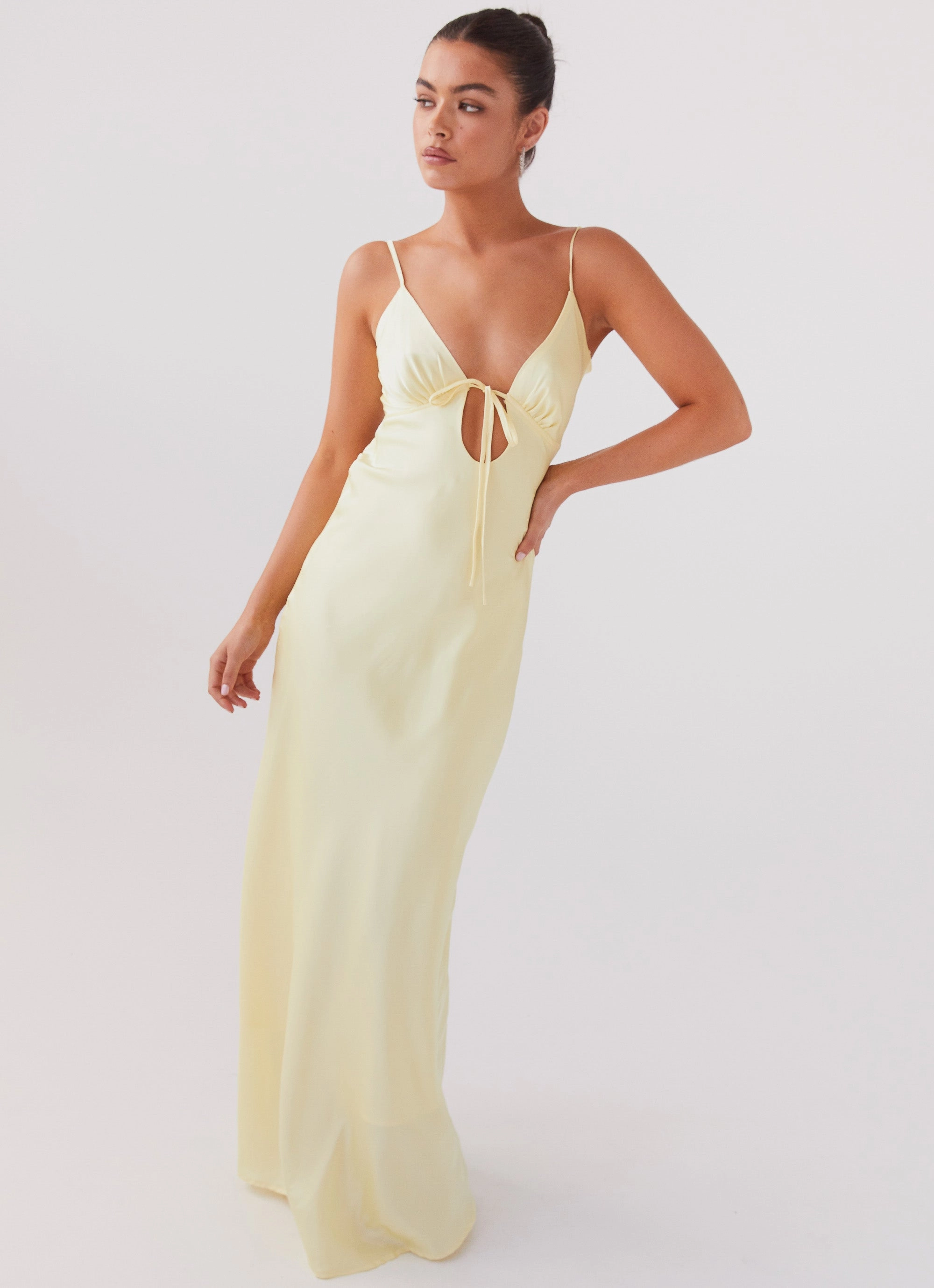 Flora Satin Maxi Dress - Lemon Stylish Raincoat