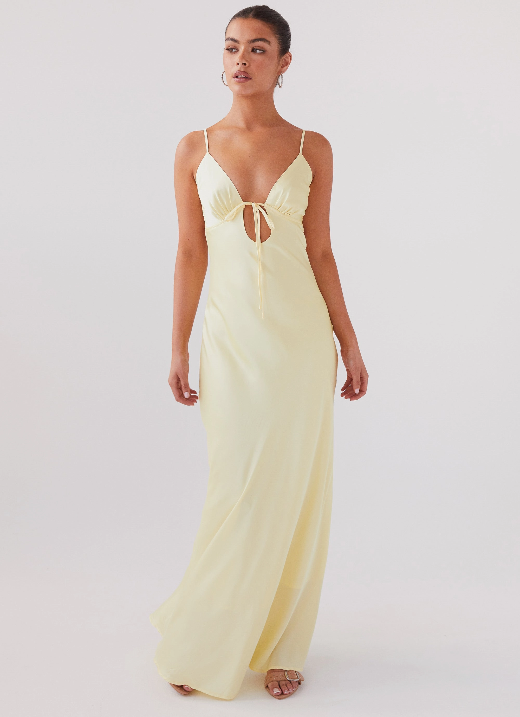 Flora Satin Maxi Dress - Lemon Packable Coat Comfortable Outerwear