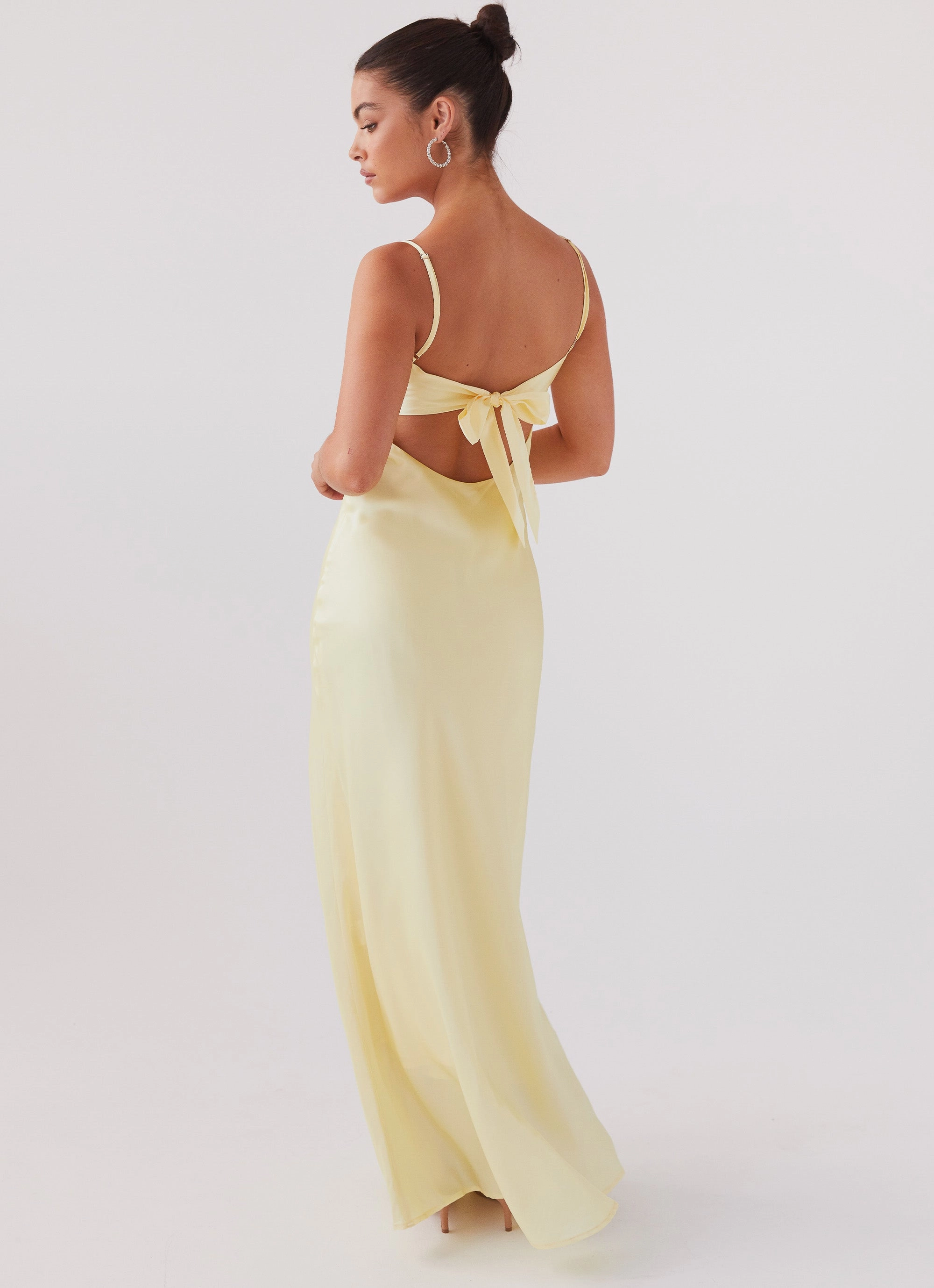 Slim Tailored Flora Satin Maxi Dress - Lemon