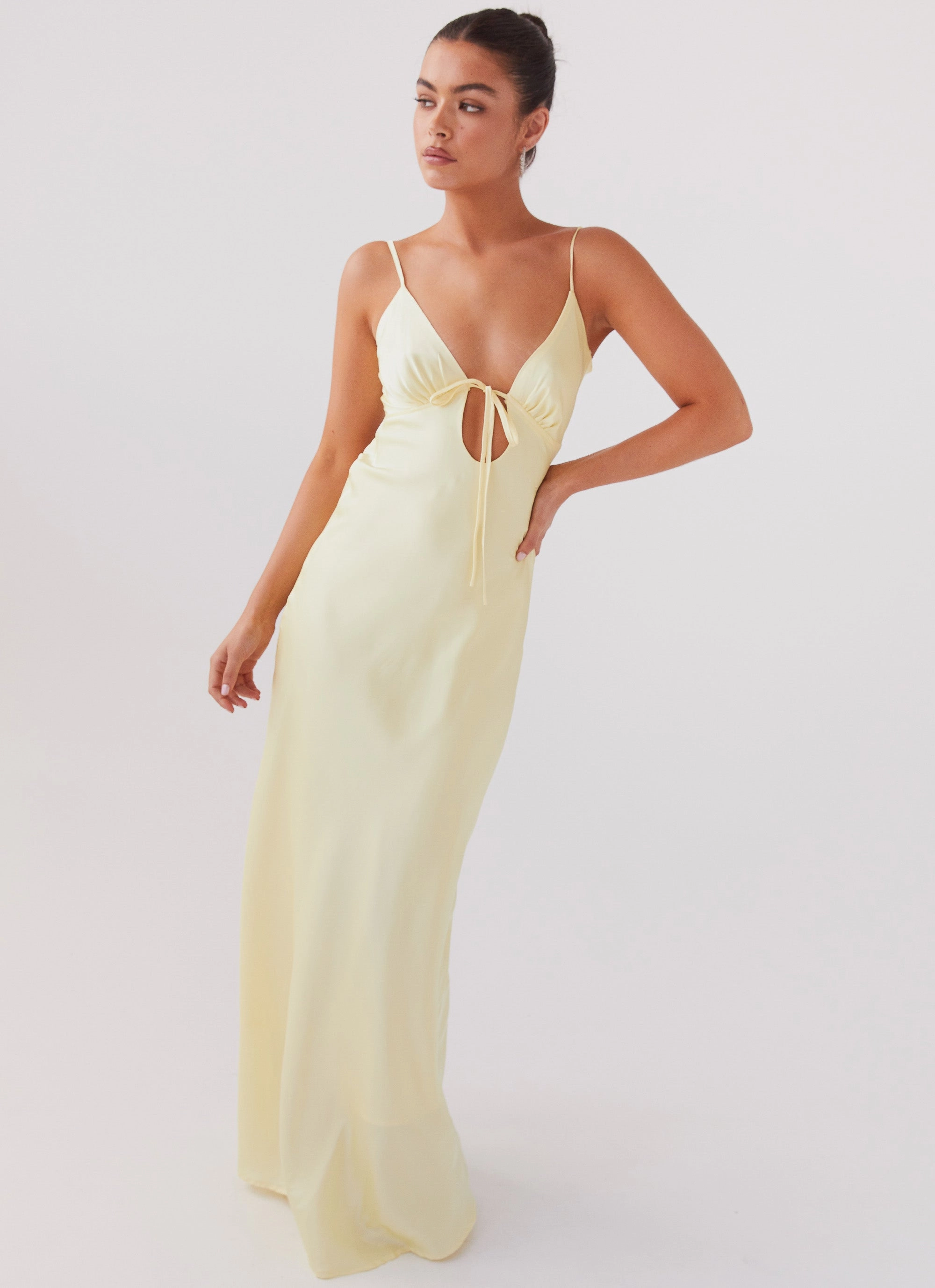 Relax Layers Flare Hem Flora Satin Maxi Dress - Lemon