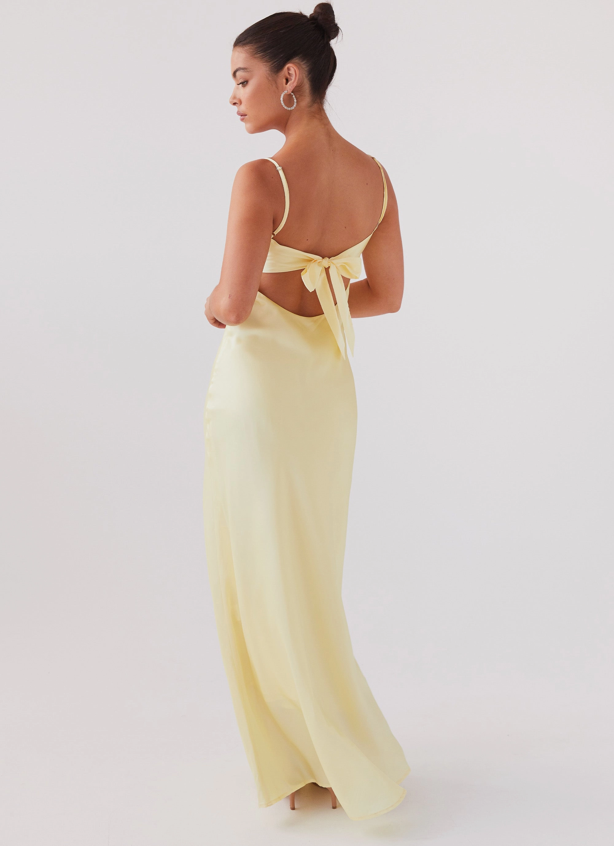 Flora Satin Maxi Dress - Lemon Vibrant Aesthetic Slim Touch