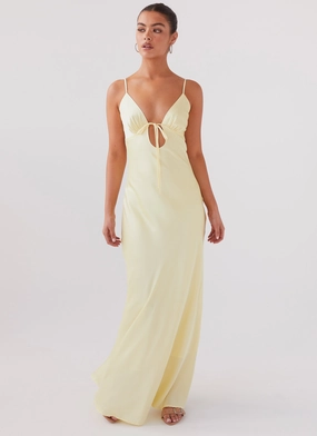 Relaxed Style Wear Smooth Flow Flora Satin Maxi Dress - Lemon