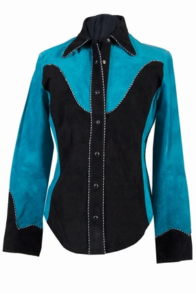 Zippered Pockets Scully Womens Two Tone Western Black/Blue Leather Leather Jacket