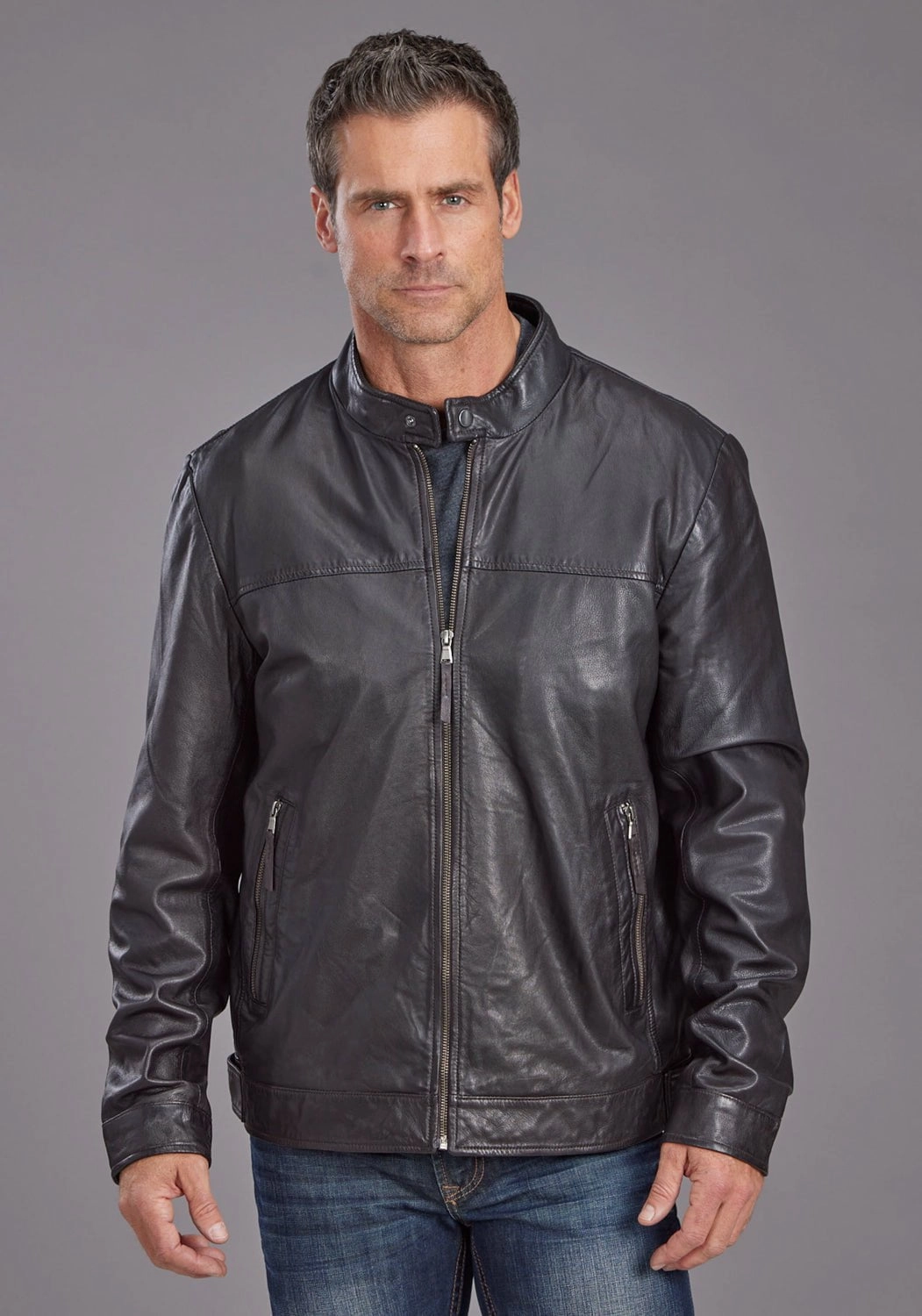 Casual Outdoor Look Stetson Mens Smooth Cafe Racer Brown Leather Leather Jacket