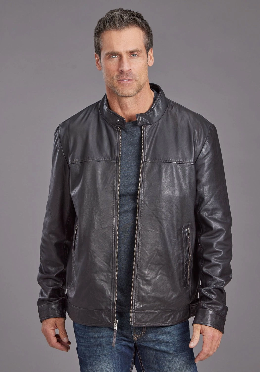 Stetson Mens Smooth Cafe Racer Brown Leather Leather Jacket Weekend Casual