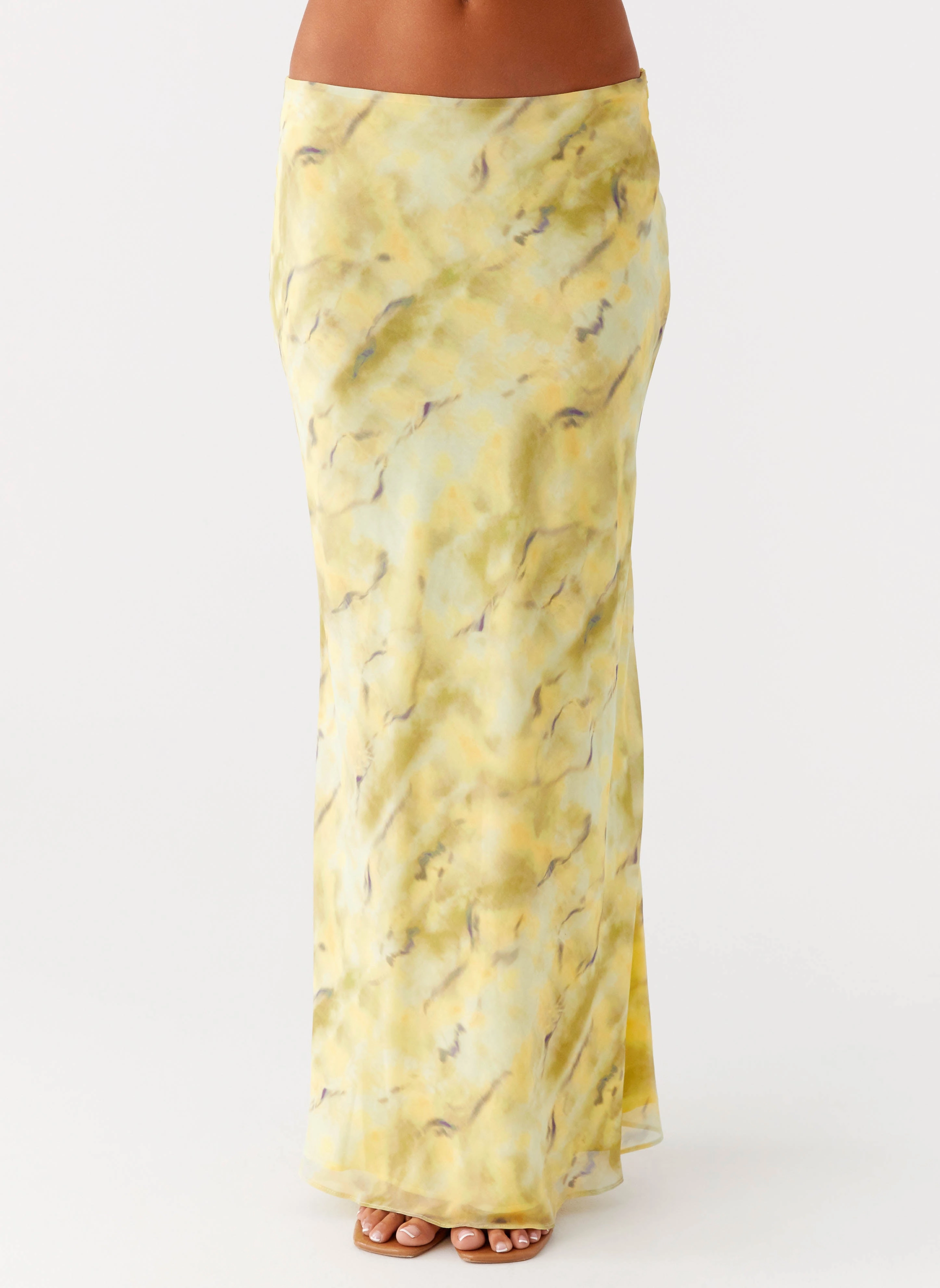 Foil Print Modern Edge Kylo Low Rise Maxi Skirt - Yellow Tie Dye