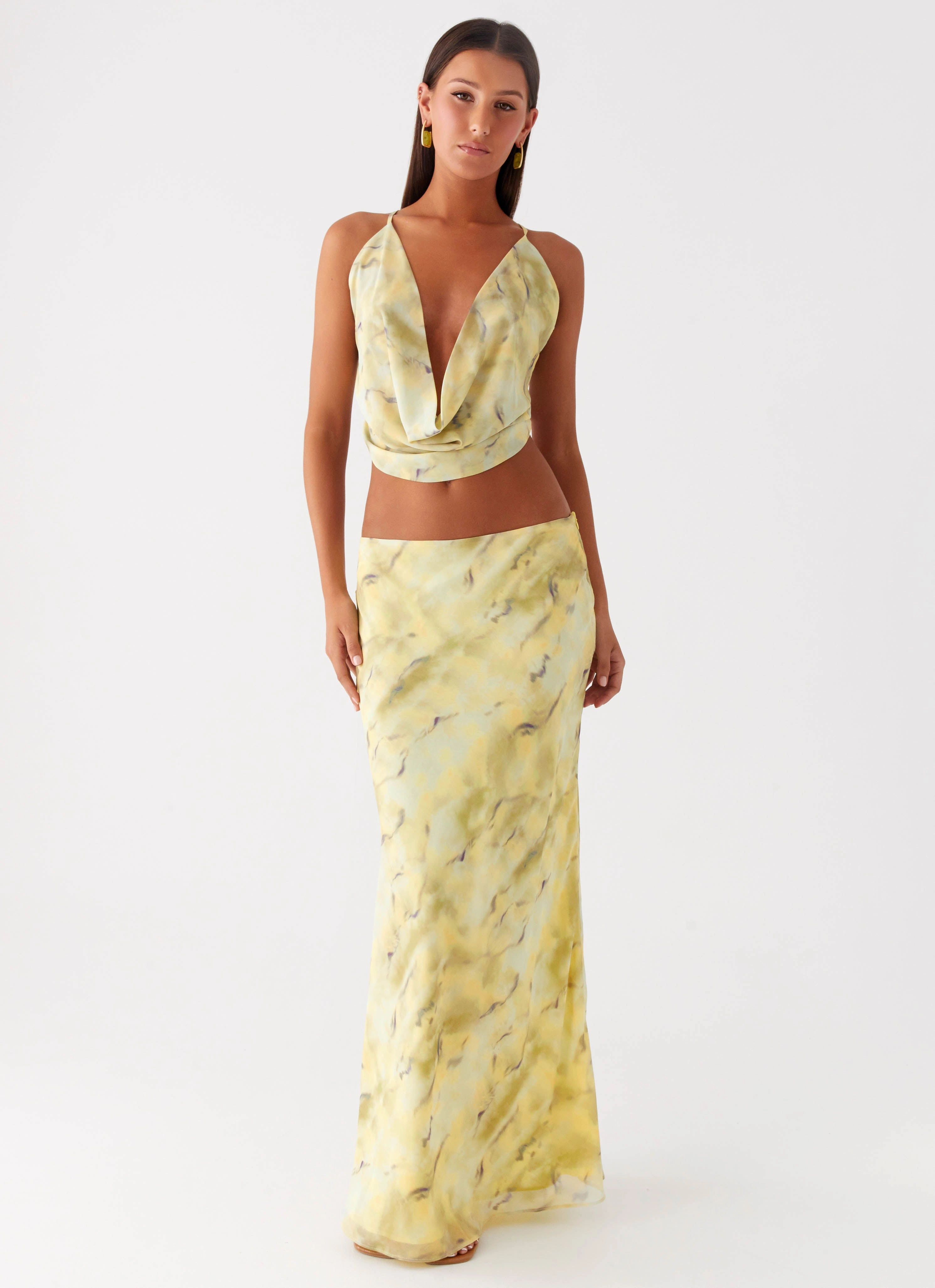 Dance Practice Light Touch Kylo Low Rise Maxi Skirt - Yellow Tie Dye