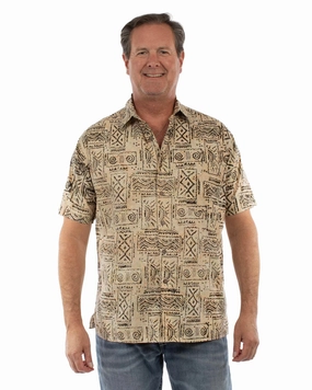 Indoor Comfort Scully Mens Batik Tiles Sand 100% Cotton S/S Shirt