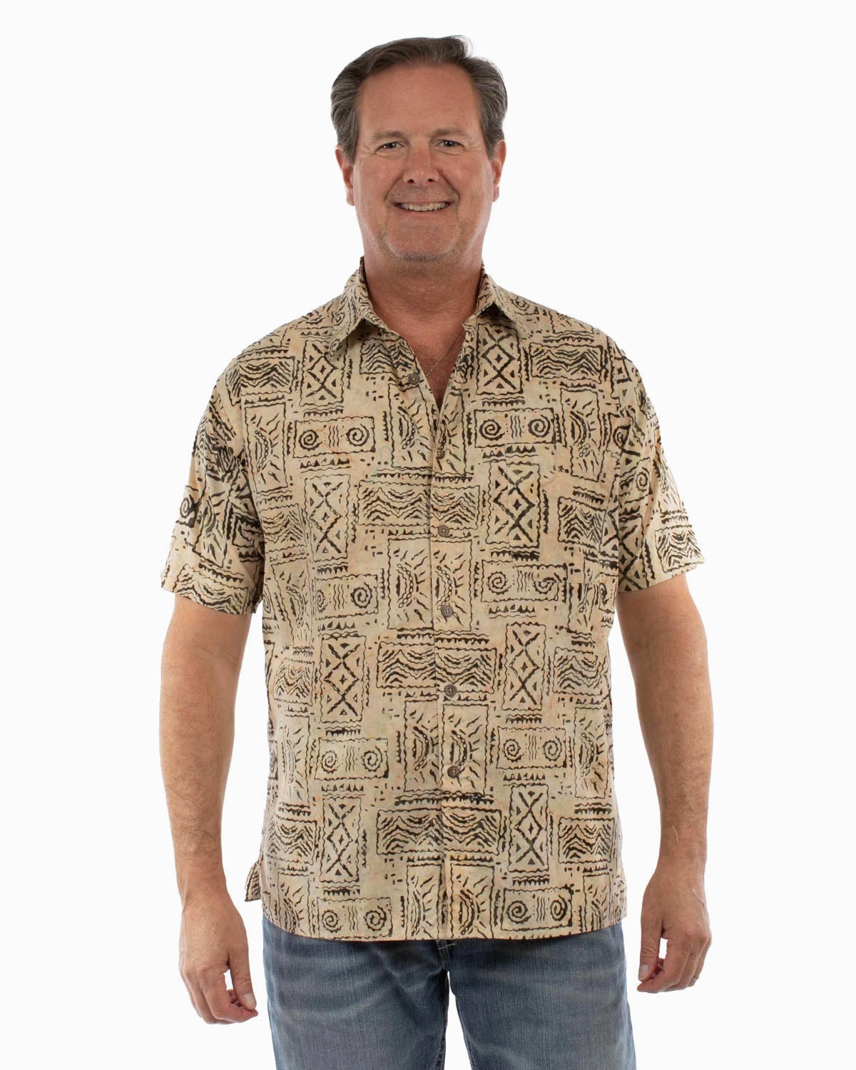 Scully Mens Batik Tiles Sand 100% Cotton S/S Shirt Everyday Outfit