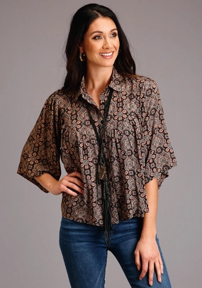 Stetson Womens Brown Rayon/Nylon Prairie Paisley S/S Blouse Youthful Vibe