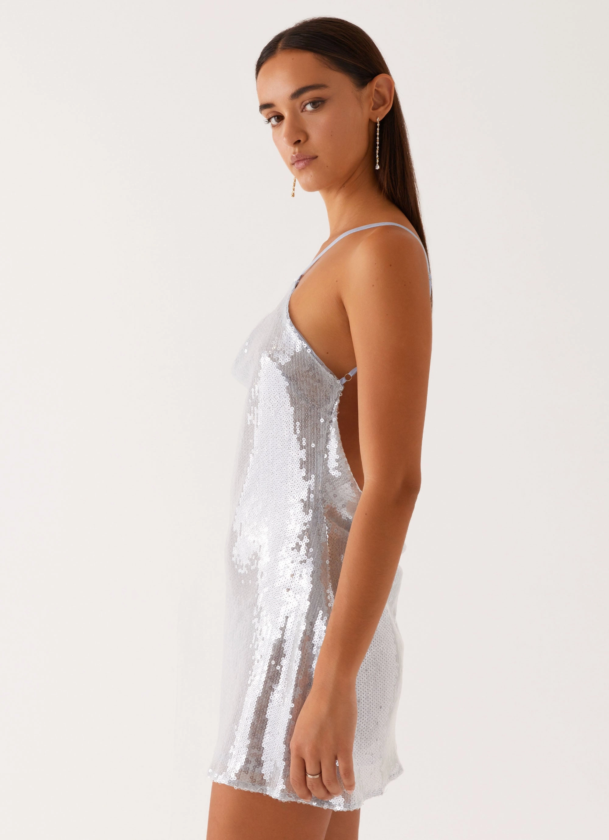 Radiant Energy Cowl Back Mini Dress - Blue Pleated-Skirt everyday staple